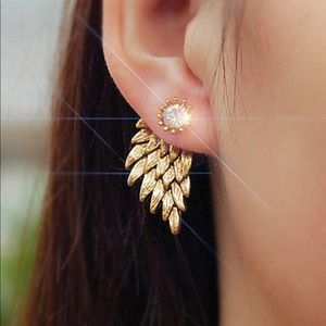 New Wing Shape Rhinestone Gold Color Earrings